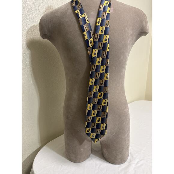 Givenchy Men’s Gold Blue Geometric Design Neck Tie Professional Suit - Picture 1 of 7